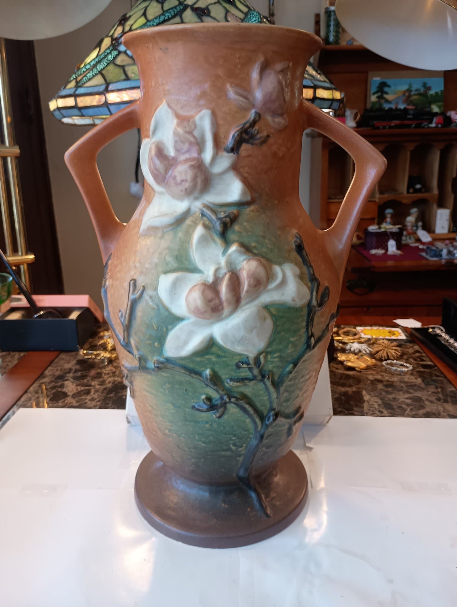 15In Roseville floor vase Magnolia Pattern #98-15
